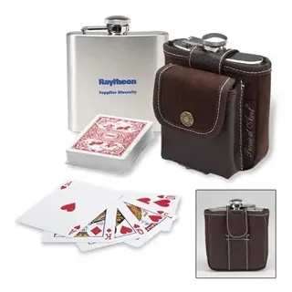 Stainless Steel Hip Flask & Playing Card Gift Set